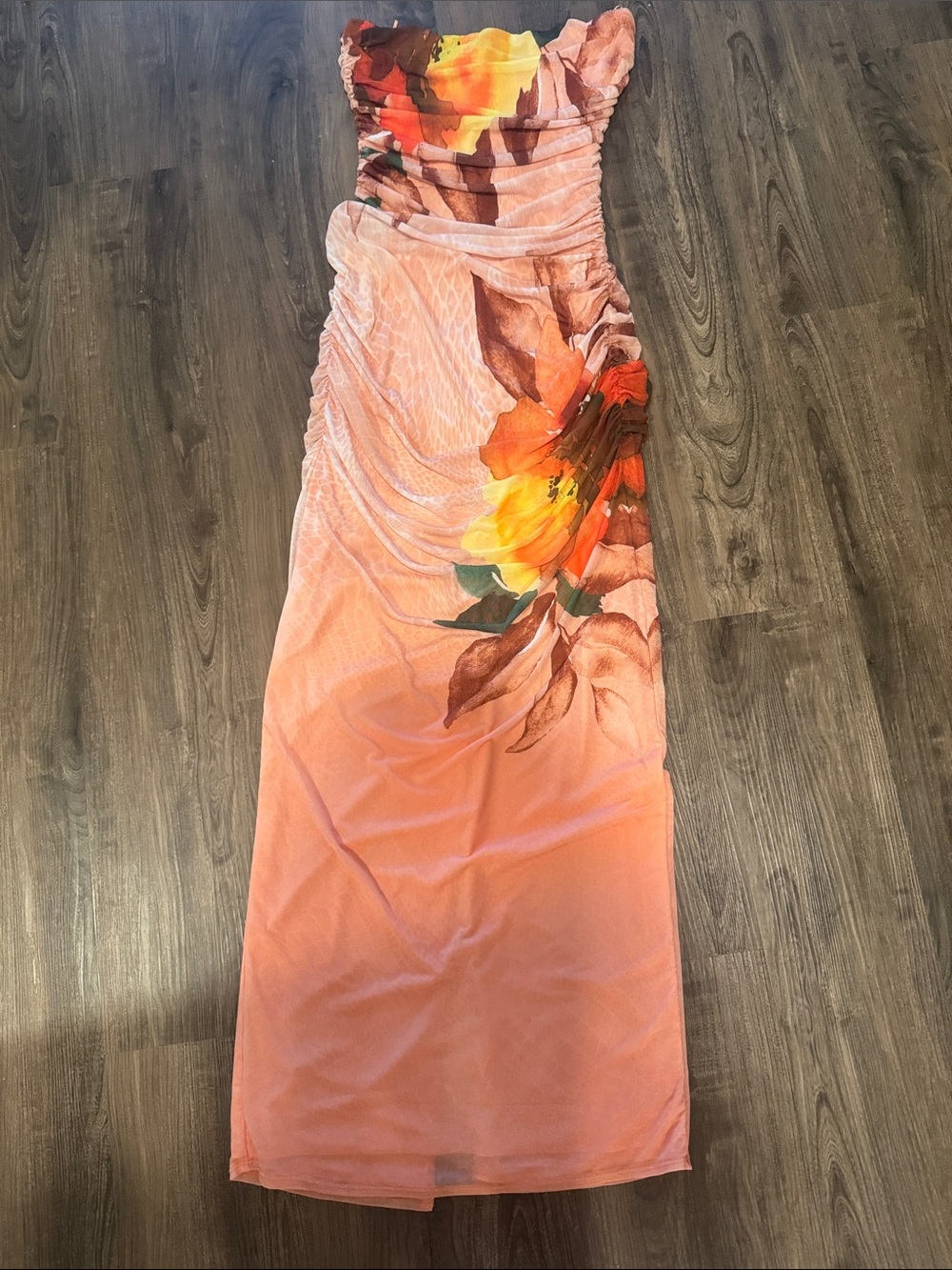 AFRM Peach Floral Maxi Dress with Yellow & Orange Accents